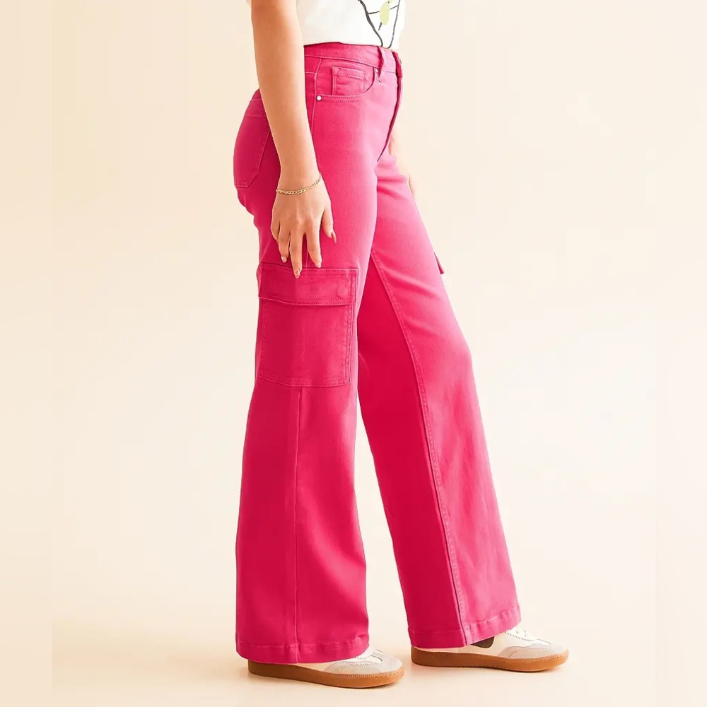 Vibrant Pink Risen Jeans Cargo Pants